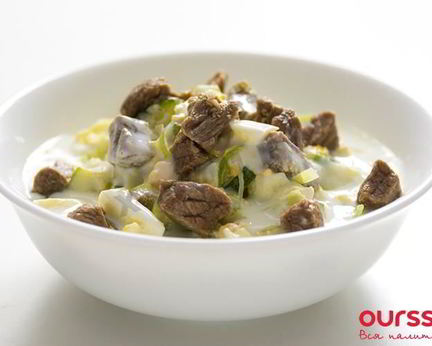 Окрошка на кефире с говядиной