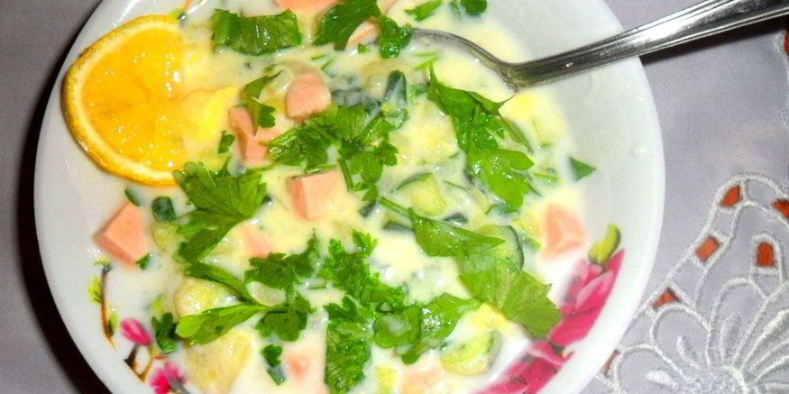 Рецепт окрошки на кефире с лимоном