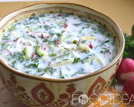 Окрошка на кефире с минералкой