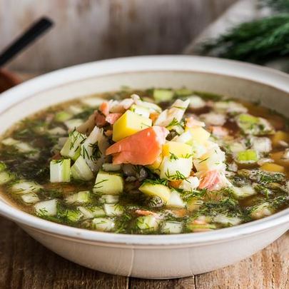 Окрошка рыбная на квасе