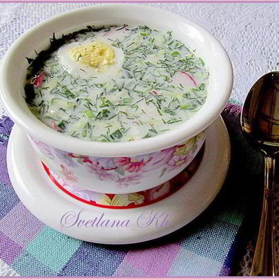 Окрошка с копченой курицей