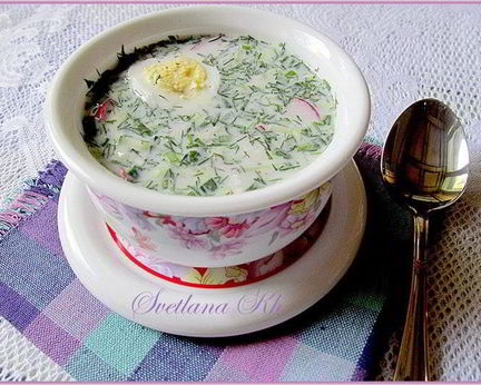 Окрошка с копченой курицей