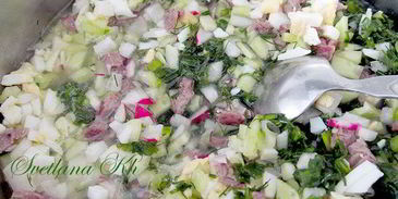 окрошка с копченой курицей