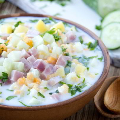 Окрошка с ветчиной и таном