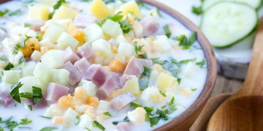 Рецепт окрошки с ветчиной и таном