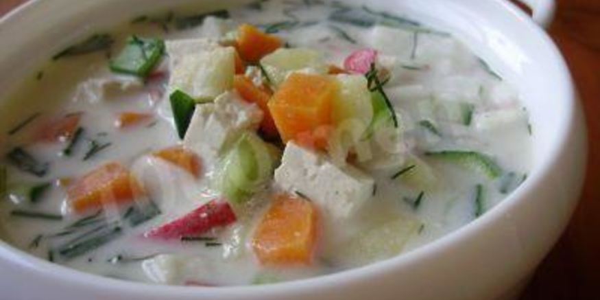 Рецепт вегетарианской окрошки на тофу