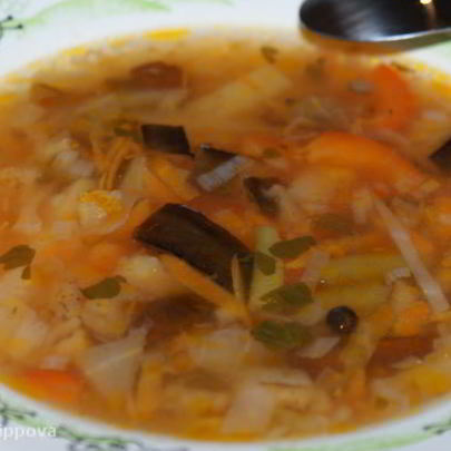 Овощной суп с грибами и баклажаном