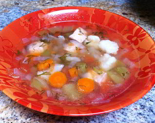 Овощной суп с семгой