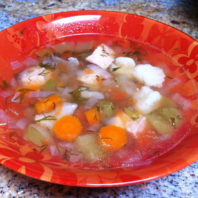 Овощной суп с семгой