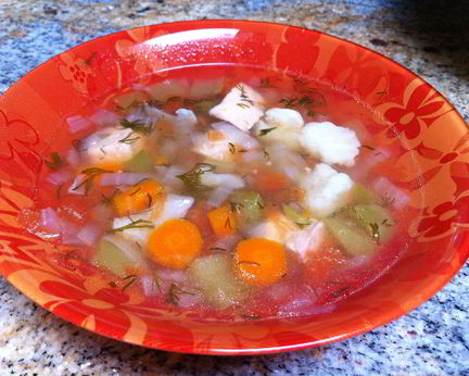 Овощной суп с семгой