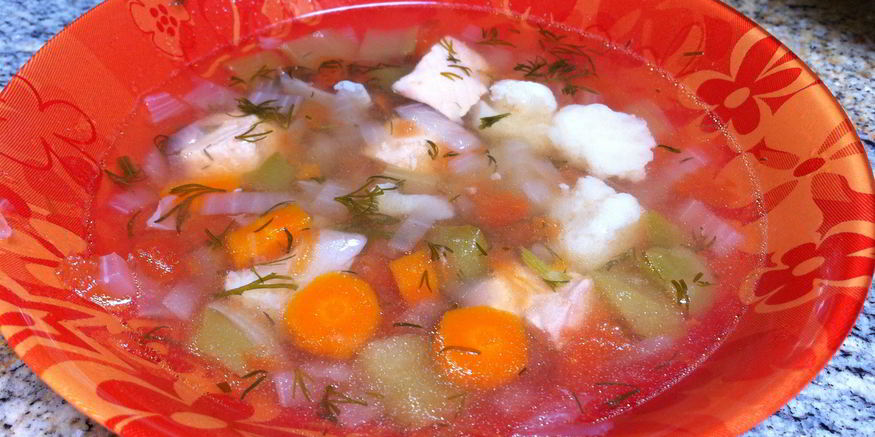 Рецепт овощного супа с семгой
