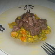 Рецепт Чечевичной похлебки с тыквой, луком и куркумой и говядина в вине