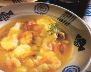 Похлебка из мидий и креветок