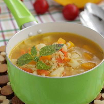 Похлебка с тыквой, грибами и булгуром