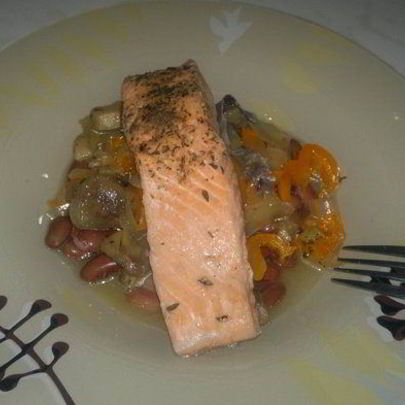 Рыбно-бобовая похлебка со сладким перцем и лесными грибами