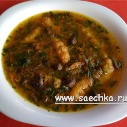 Постный грибной суп с манными клецками