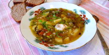 рассольник ленинградский с мясом перловкой и огурцами