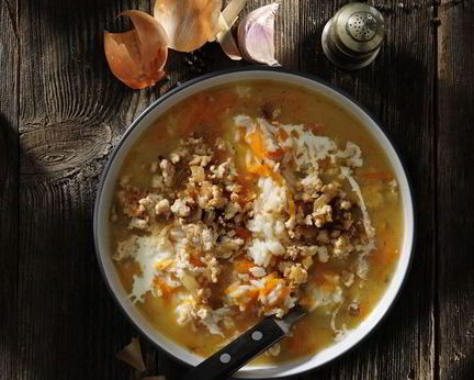 Рассольник с мясом и рисом