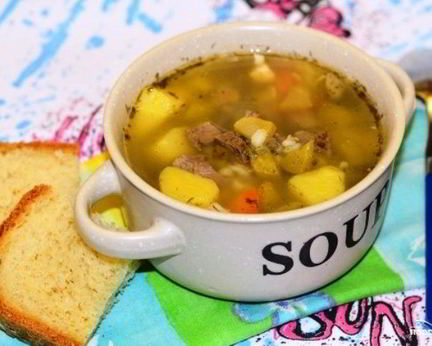 Рассольник с огурцами и перловкой