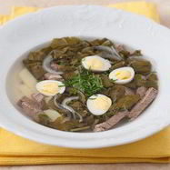 Рецепт Щей щавелевых с говядиной и перепелиными яйцами