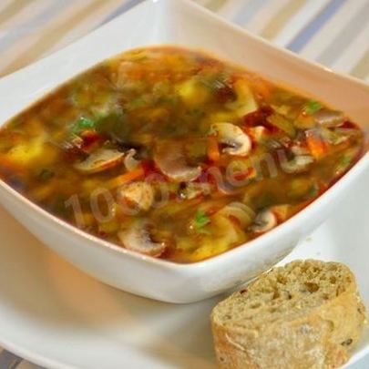 Постная солянка грибная с сушеными грибами