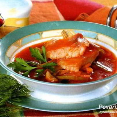 Рыбная солянка с шампиньонами