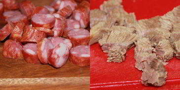 солянка с говяжьим сердцем и охотничьими колбасками