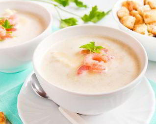 Нежный картофель суп-пюре с креветками