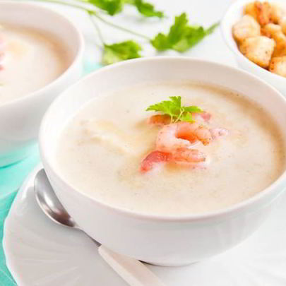 Нежный картофель суп-пюре с креветками