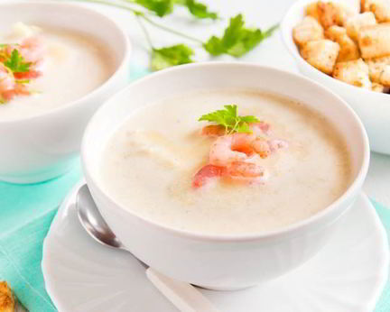 Нежный картофель суп-пюре с креветками