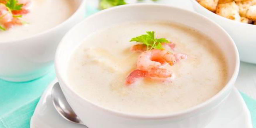 Рецепт нежного картофеля суп-пюре с креветками
