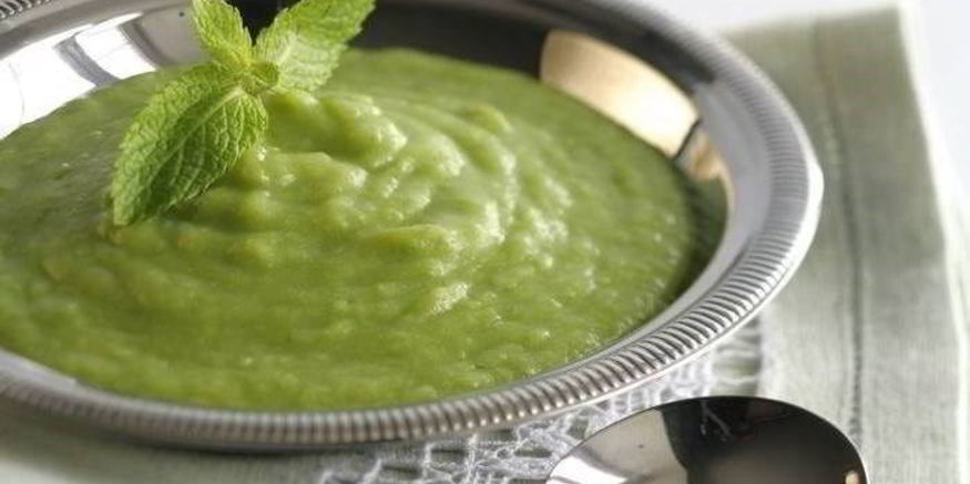 Рецепт супа-пюре с зеленым горошком, мятой и луком-пореем