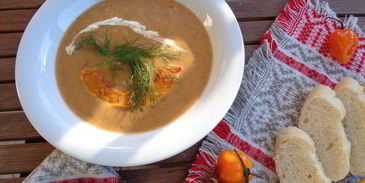 тыквенный суп-пюре с грибами и перцем чили