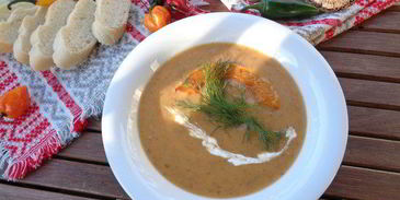 тыквенный суп-пюре с грибами и перцем чили