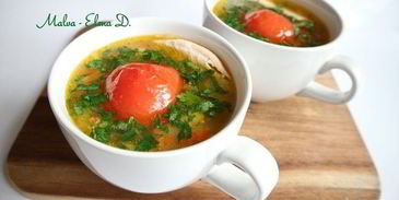 суп с форелью и помидорами-гриль