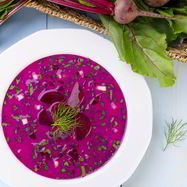 Рецепт Свекольника с сельдереем, ботвой и зеленым салатом