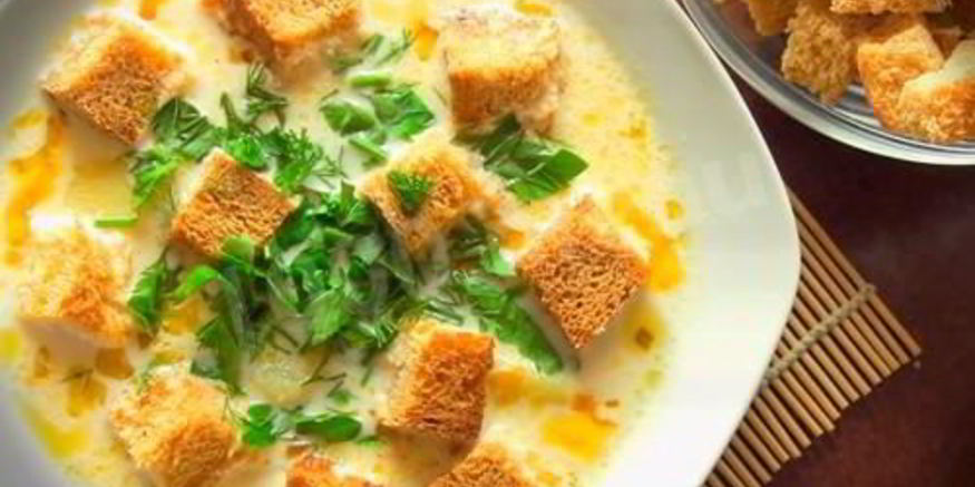 Рецепт сырного супа с курицей и сухариками