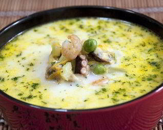 Сырный суп с морепродуктами