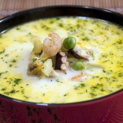 Сырный суп с морепродуктами