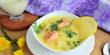 уха по-фински со сливками с лососем