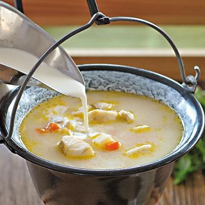 Уха рыбацкая из ершей на сливках