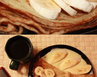 Блинчики на молоке со сгущенкой и бананами