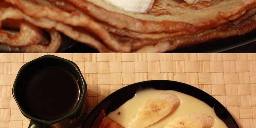 Рецепт блинчиков на молоке со сгущенкой и бананами