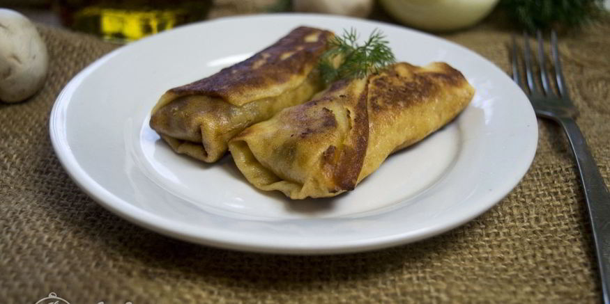 Рецепт блинов с грибами и мясом