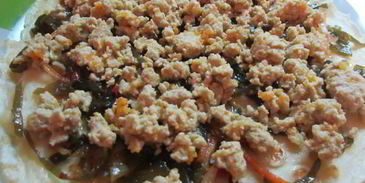 блины с мясом и морской капустой