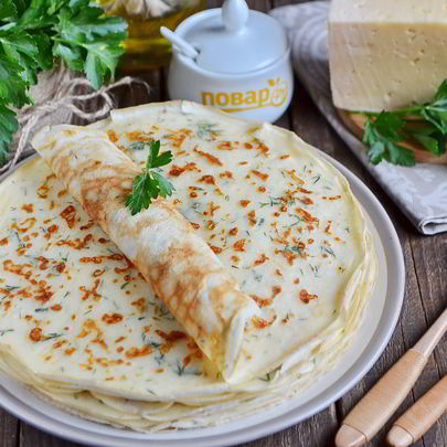 Сырные блины с укропом