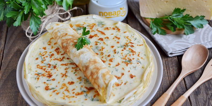 Рецепт сырных блинов с укропом