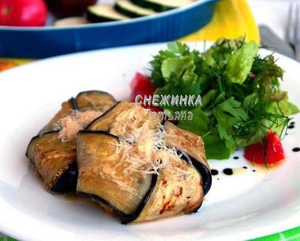 Конвертики из баклажана с моцареллой, томатом и цукини