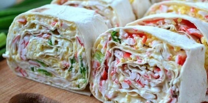 Рецепт лаваша с крабовыми палочками яйцами и зеленым луком