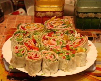 Лаваш с ветчиной и плавленым сыром